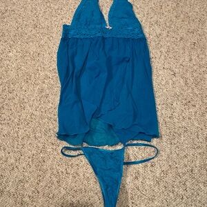 Lace Trimmed Blue Halter Lingerie